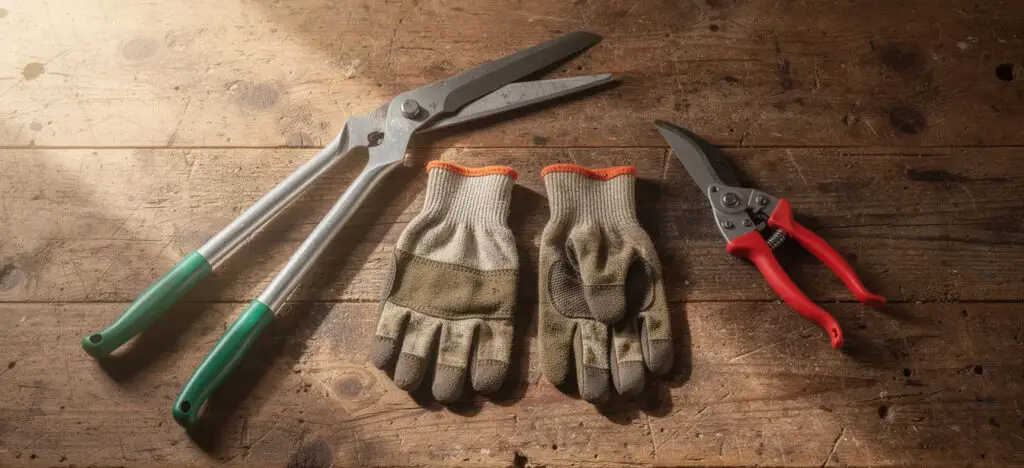 Secateurs and hand shears used to prune hedging